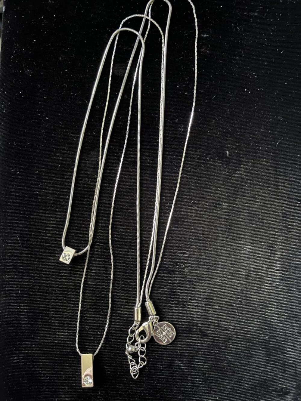 White House Black Market WHBM Silver Tone Double Strand Sliding Pendant Necklace